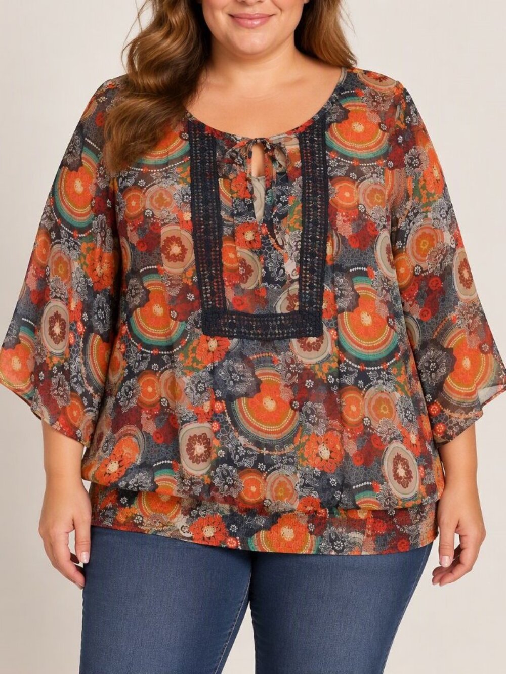 Black Rainn Semi Sheer Top Shirt Blouse Plus 3X Boho Peasant Artwear Romantic